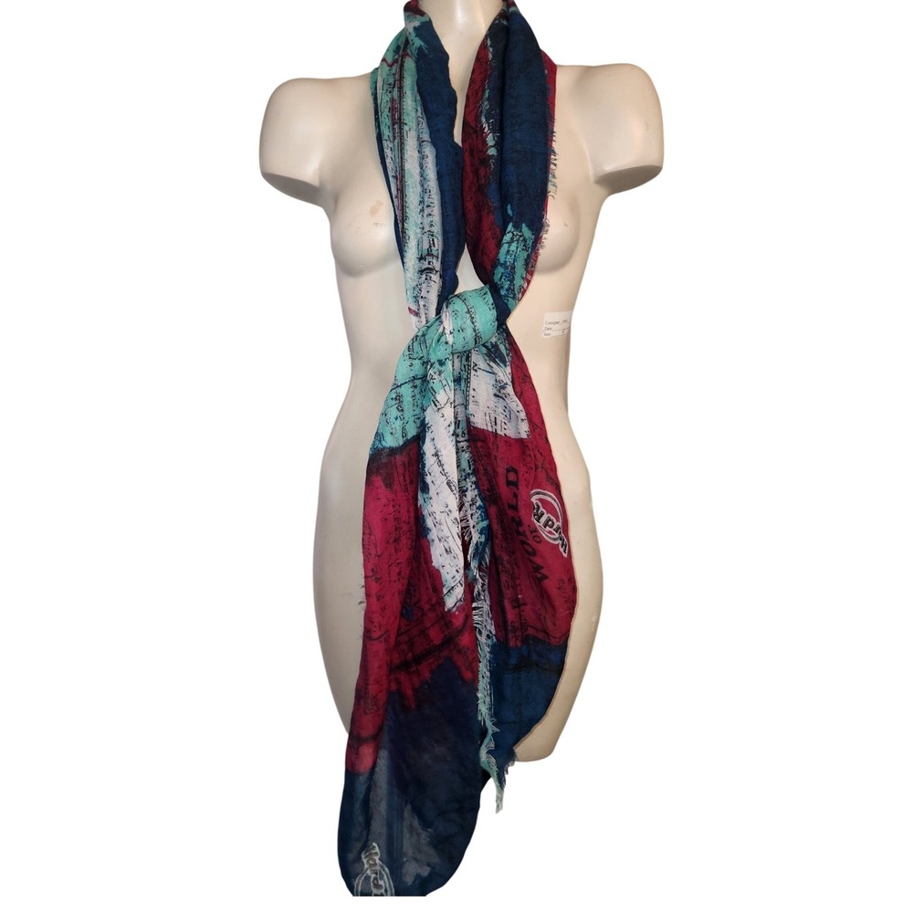 Hard Rock Cafe Scarf Red Blue Patchwork Music Note Map Love All Serve‎ All Wrap